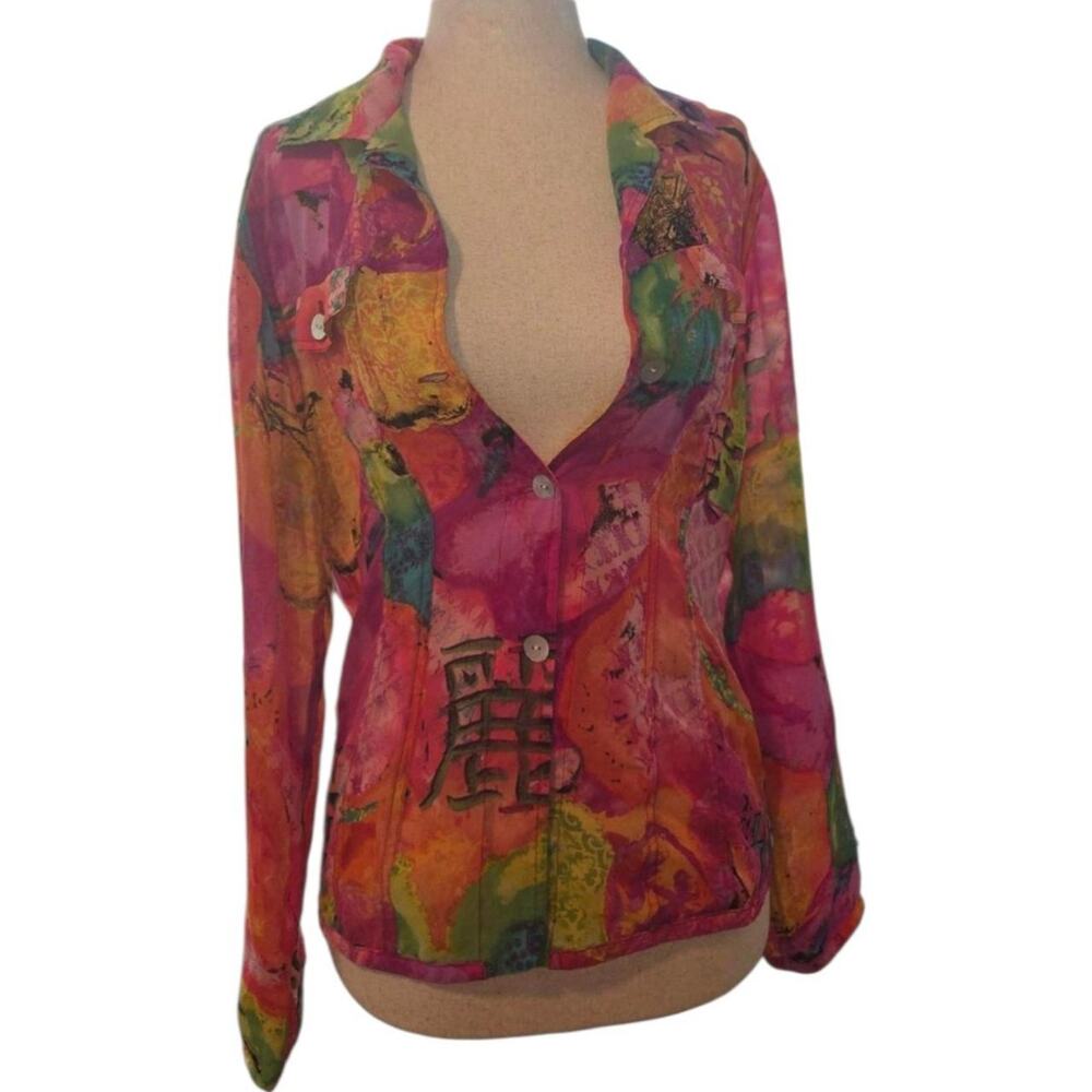 Vibrant artsy silk button up by